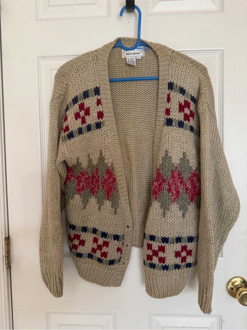Women’s JJ Fargo hand knit Granny Cardigan Sweater M